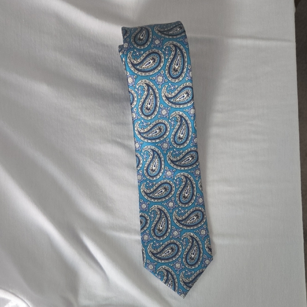 Joseph Blue and Silver Paisley Tie